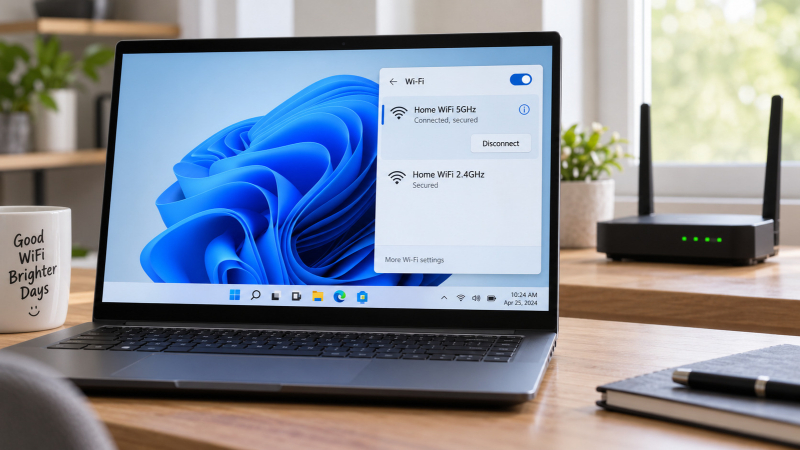 Laptop kết nối WiFi 5GHz thường đạt tốc độ tốt hơn khi ở gần router