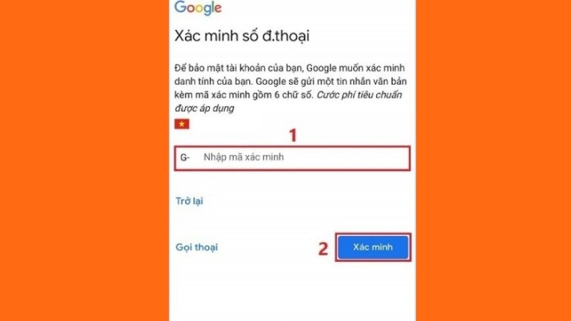 Nhập mã xác minh được Google gửi đến số điện thoại khôi phục