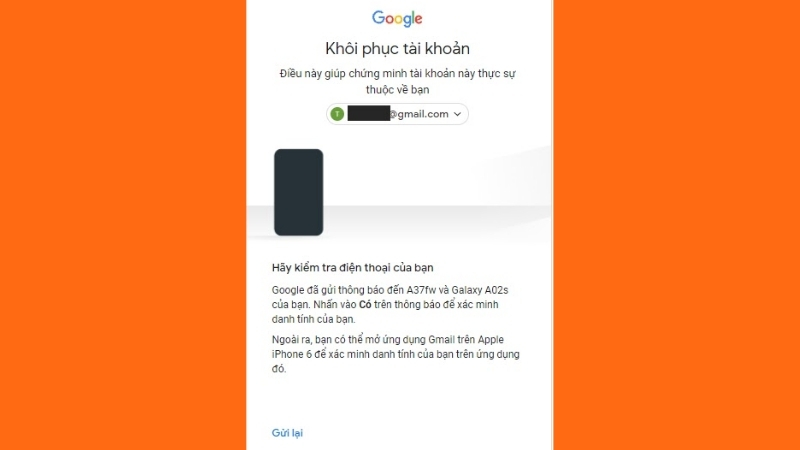 Xác minh quyền sở hữu Gmail bằng thiết bị đã đăng nhập trước đó