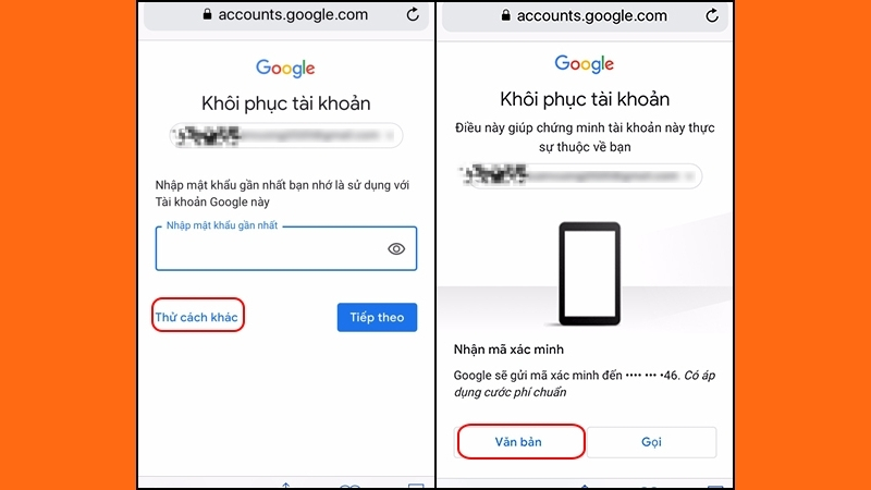Chọn Thử cách khác để tìm phương thức khôi phục Gmail còn khả dụng