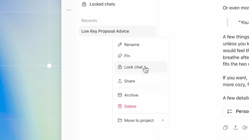 Giao diện ChatGPT với tùy chọn Lock chat