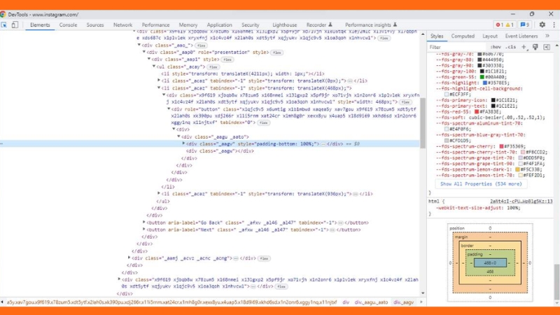 Tìm đường dẫn ảnh Instagram trong mã nguồn bằng công cụ Developer Tools
