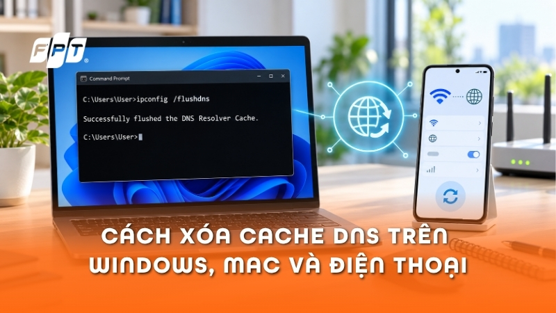 C&aacute;ch x&oacute;a cache DNS tr&ecirc;n Windows, Mac v&agrave; điện thoại nhanh