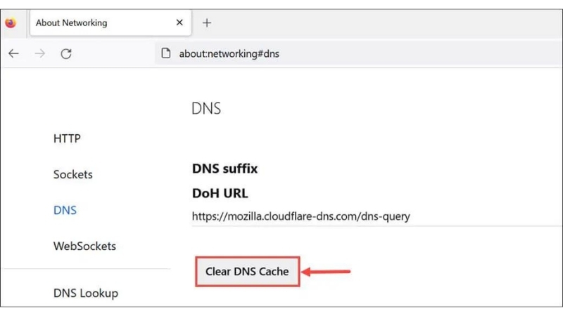 Firefox cho phép xóa DNS cache trực tiếp trong trang quản lý kết nối mạng