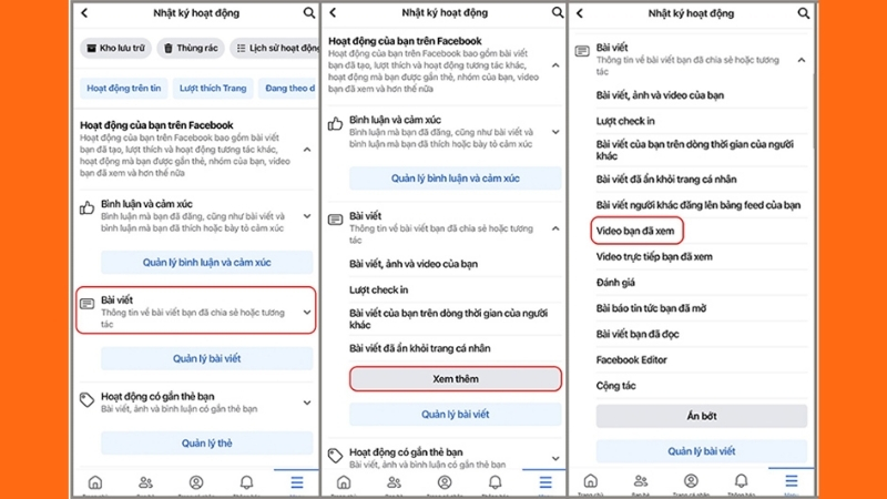 Lịch sử xem video truy cập thông qua Nhật ký hoạt động Facebook