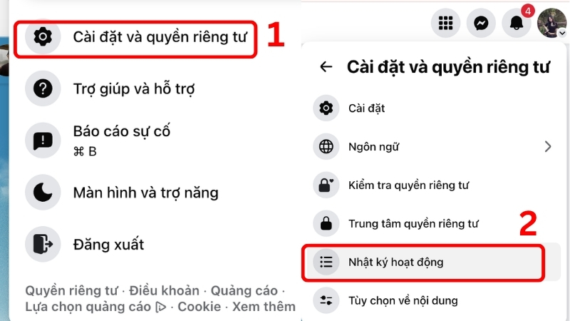 Bật Nhật ký hoạt động tại Cài đặt & quyền riêng tư