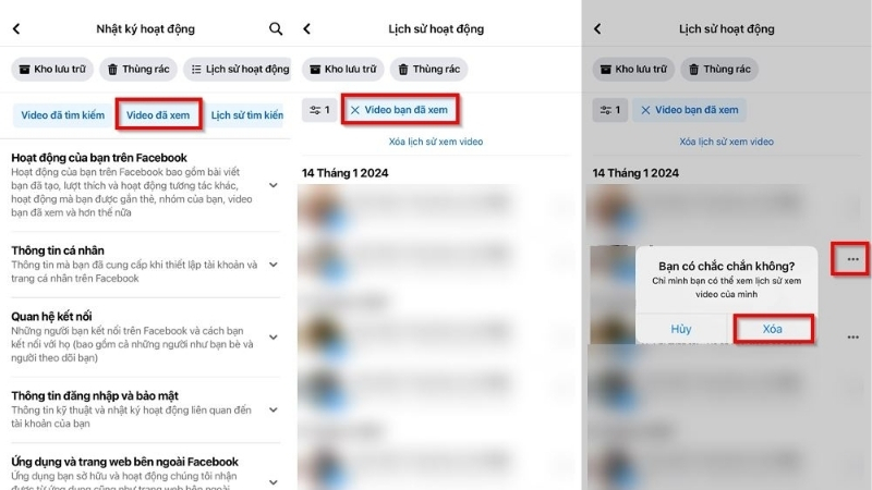 Mở Video bạn đã xem trong Nhật ký hoạt động để xoá video đã xem