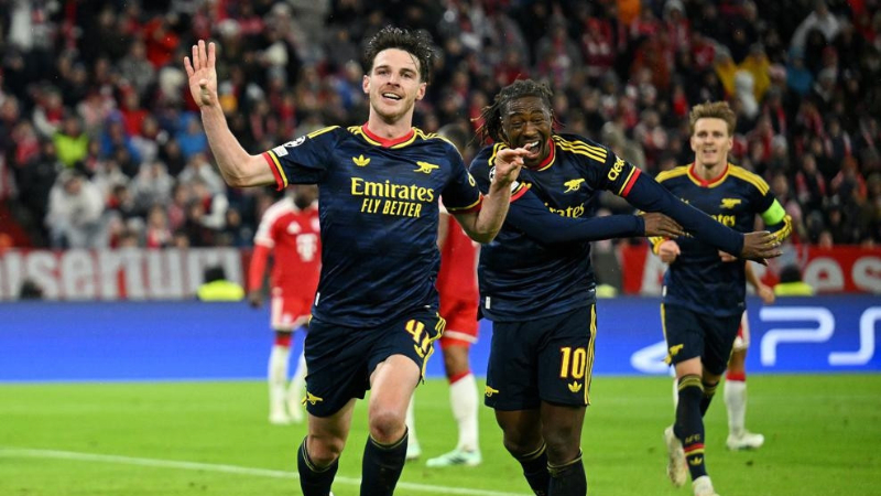 Declan Rice ghi bàn phút 82, giúp Arsenal hòa Bayern Munich 2-2 tại Champions League