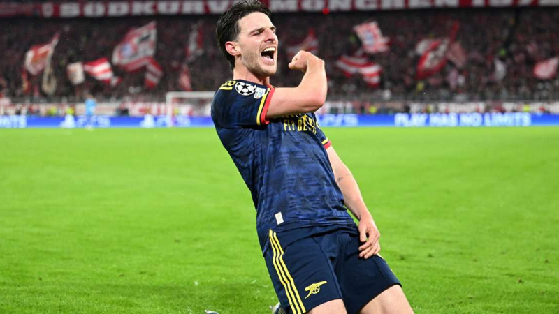 Declan Rice ghi bàn gỡ hòa cho Arsenal trước Bayern Munich, chỉ 3 ngày trước trận gặp Everton