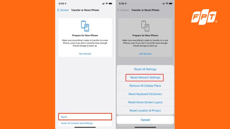 Các tùy chọn đặt lại cài đặt iPhone