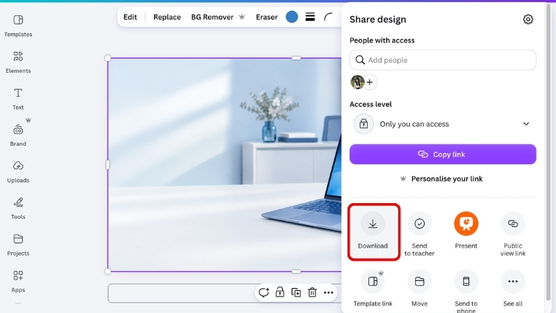 Vào Share, nhấn Download để tải ảnh xuống