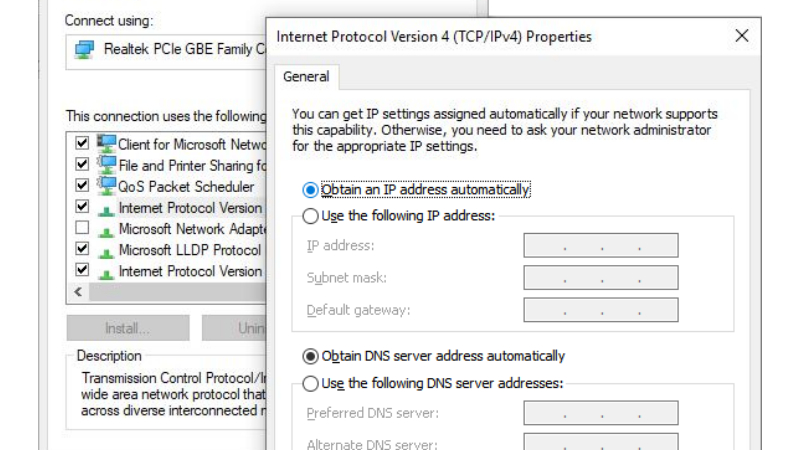 Bật nhận địa chỉ IP tự động trên laptop, máy tính