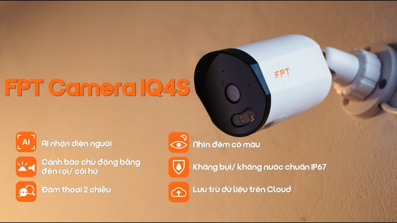 FPT Camera IQ4S 3MP hỗ trợ giám sát ngoài trời với AI phát hiện người và cảnh báo chủ động