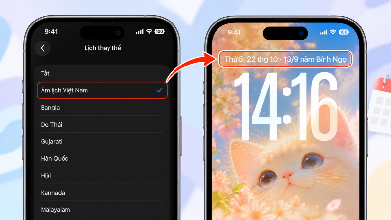 iOS 26 cho phép hiển thị ngày âm Việt Nam ngay phía trên đồng hồ màn hình khóa