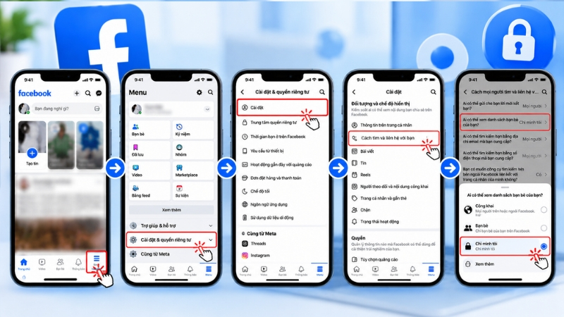 Chọn Chỉ mình tôi trên iPhone để giới hạn quyền xem danh sách bạn bè