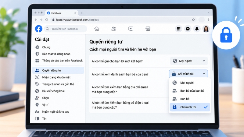 Thay đổi quyền xem danh sách bạn bè trực tiếp trên Facebook bằng máy tính