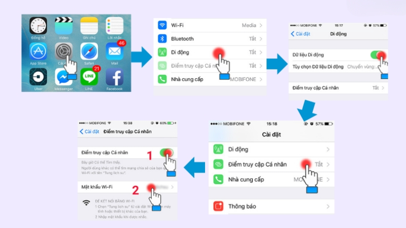 Bật Điểm truy cập cá nhân trên iPhone để phát wifi cho ô tô