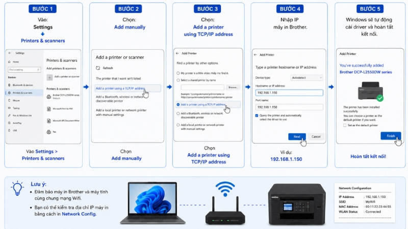 Kết nối máy in bằng địa chỉ IP