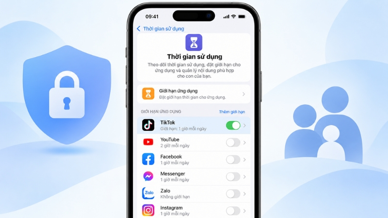 Tính năng Thời gian sử dụng giúp phụ huynh kiểm soát quyền truy cập TikTok trên iPhone