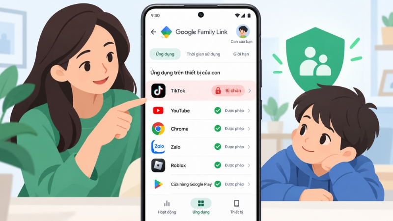 Google Family Link hỗ trợ phụ huynh chặn TikTok trên thiết bị Android của trẻ