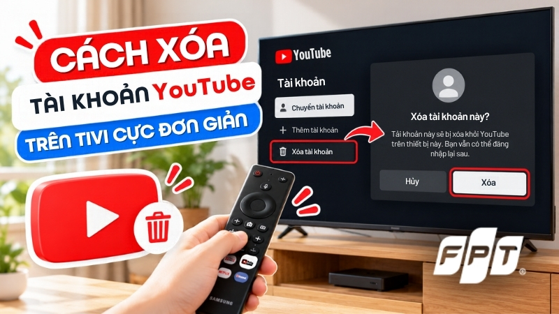 M&aacute;ch bạn c&aacute;ch x&oacute;a t&agrave;i khoản YouTube tr&ecirc;n tivi cực đơn giản