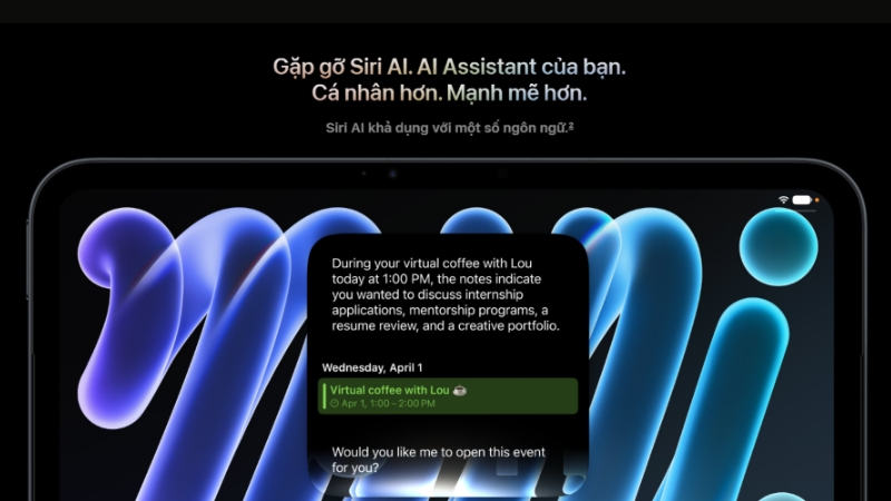 Apple Intelligence và Siri AI mang đến trải nghiệm tương tác thông minh hơn trên iPad mini 8
