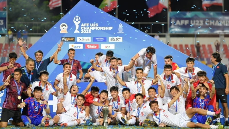 U23 Việt Nam ăn mừng vô địch U23 Đông Nam Á năm 2023