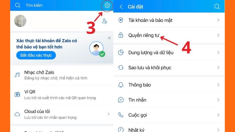 Chọn Quyền riêng tư để điều chỉnh thông tin cá nhân