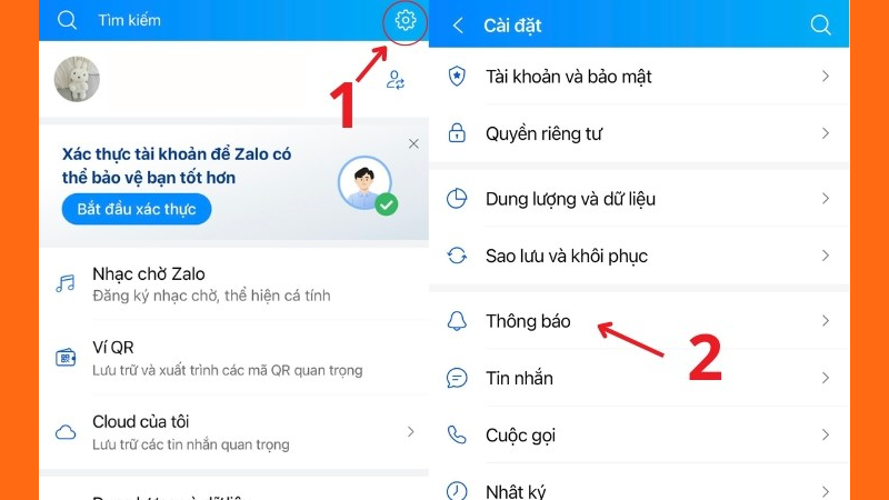 Vào Cài đặt chọn mục Thông báo