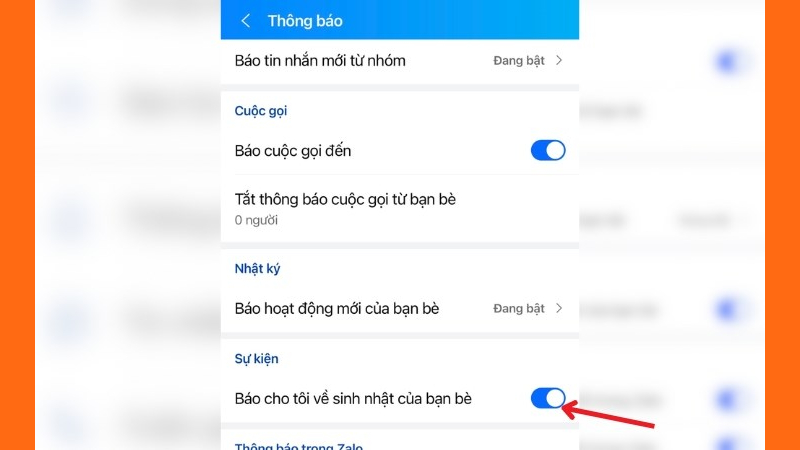 Tắt tùy chọn thông báo sinh nhật bạn bè trên Zalo