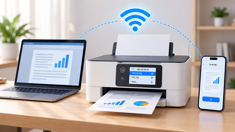 Kết nối máy in với mạng Wi-Fi trước khi thêm máy in trên laptop hoặc điện thoại