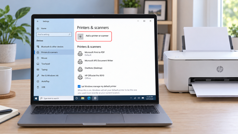 Người dùng Windows 10 có thể thêm máy in không dây trong phần Devices của Settings