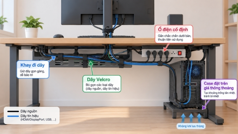Dây cáp được gom theo nhóm và case đặt thông thoáng giúp việc vệ sinh, bảo trì thuận tiện