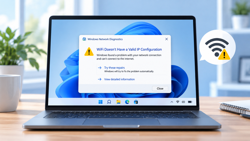Thông báo WiFi Doesn't Have a Valid IP Configuration khi Windows phát hiện vấn đề trong cấu hình mạng