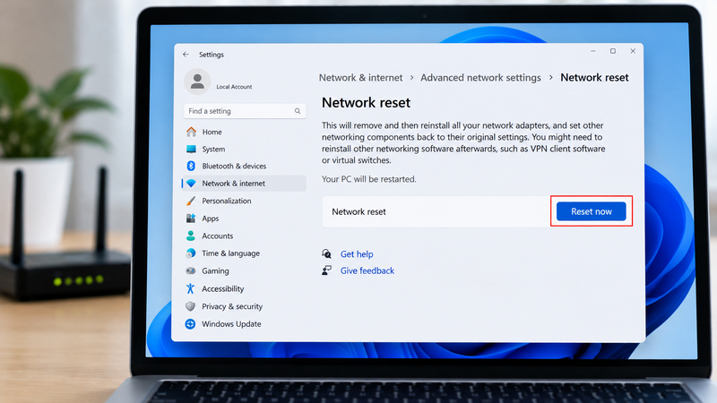 Tính năng Network Reset giúp đưa các bộ điều hợp và thiết lập mạng trên Windows về trạng thái mặc định