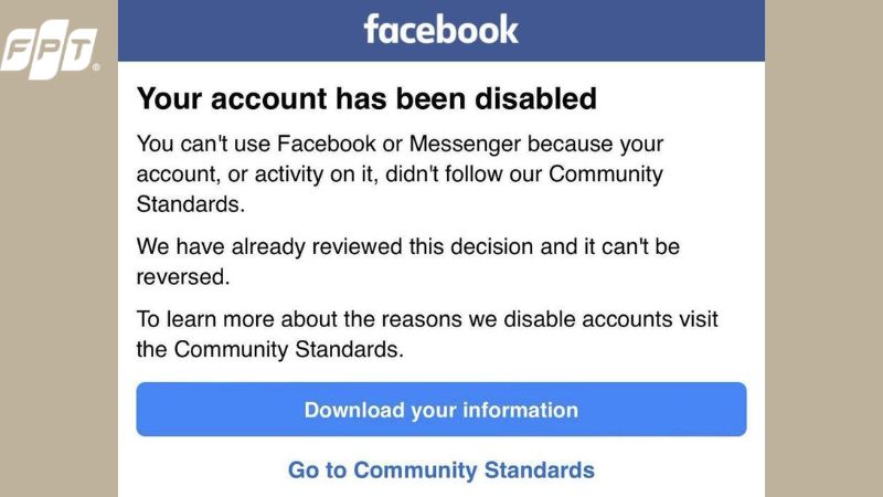 Thông báo tài khoản Facebook bị vô hiệu hóa