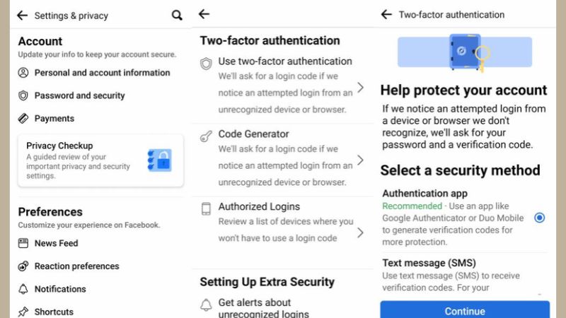 Cài đặt xác thực hai yếu tố trên Facebook