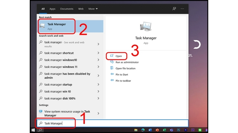Mở Task Manager để kiểm tra mức sử dụng CPU của máy tính Windows