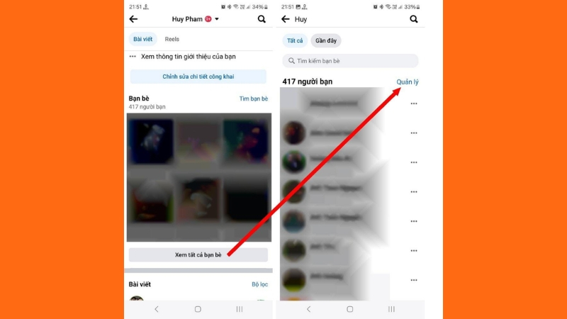 Vào Bạn bè và tìm mục Quản lý