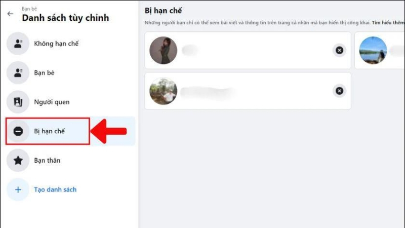 Tính năng Bị hạn chế giúp giới hạn nội dung bạn bè có thể xem mà không cần hủy kết bạn
