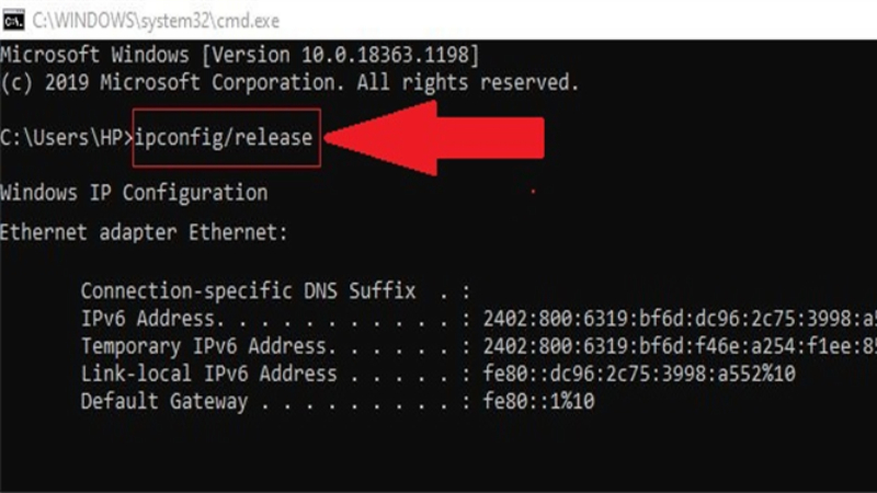 Làm mới địa chỉ IP trên Command Prompt
