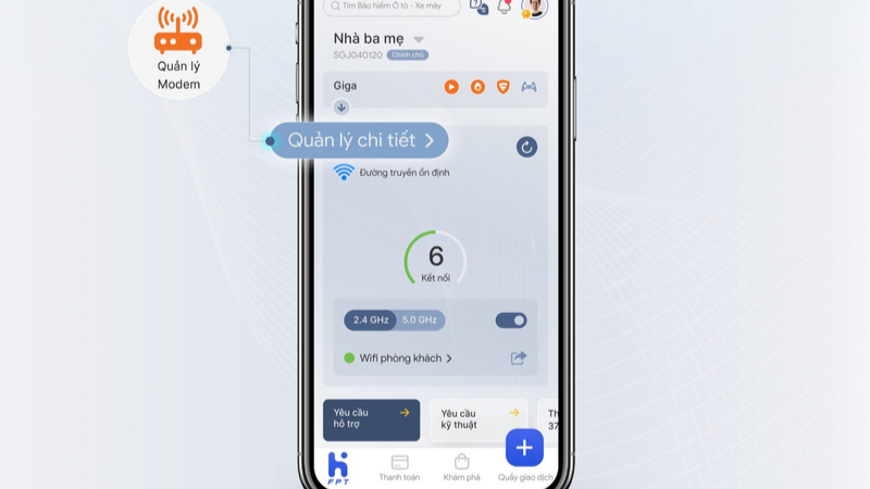 Theo dõi tình trạng đường truyền dễ dàng trên app Hi FPT