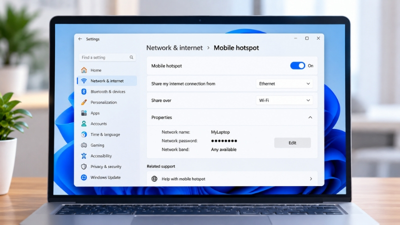 Bật Mobile Hotspot trong Settings để chia sẻ Internet từ Windows 11 sang điện thoại