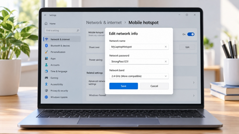 Đổi tên và mật khẩu giúp dễ nhận diện mạng WiFi phát từ máy tính