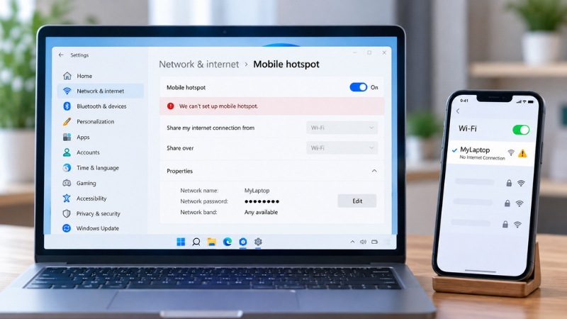 Kiểm tra cài đặt mạng và Mobile Hotspot để khắc phục lỗi máy tính không phát được WiFi