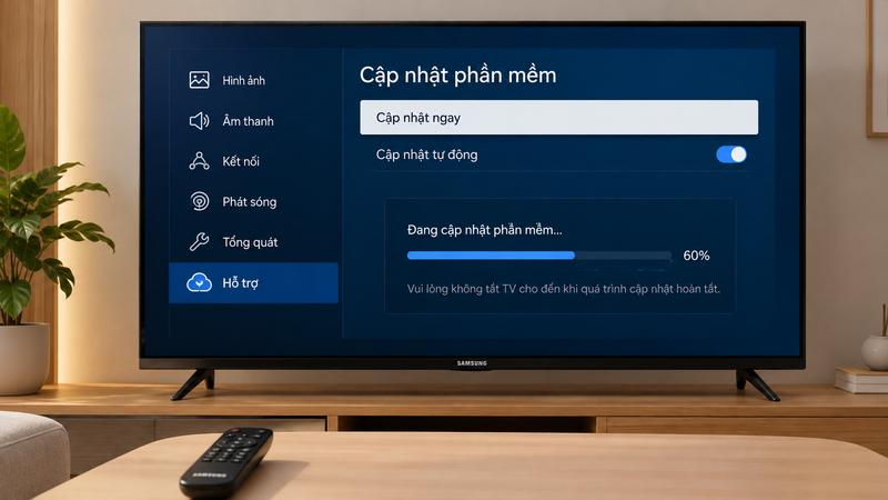 Cập nhật phần mềm tivi Samsung giúp khắc phục các lỗi hệ thống có thể ảnh hưởng đến kết nối WiFi