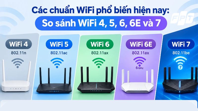 Các chuẩn WiFi phổ biến hiện nay: So sánh WiFi 4, 5, 6, 6E và 7