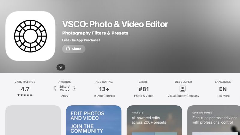 Giao diện VSCO