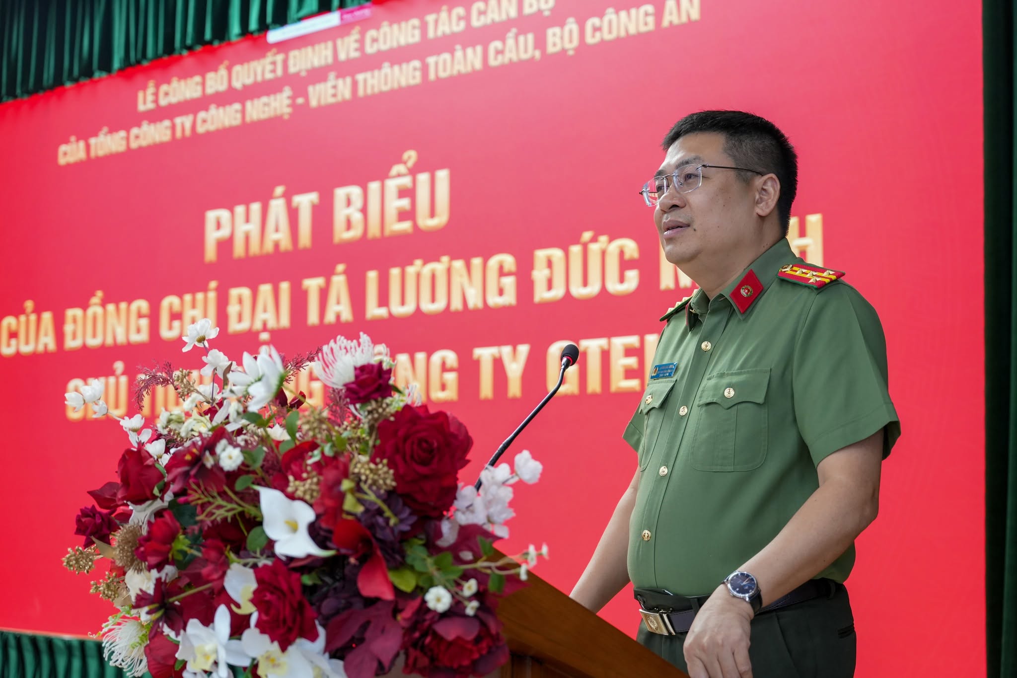 Đại tá Lương Đức Minh, Chủ tịch Tổng công ty GTEL phát biểu chỉ đạo.