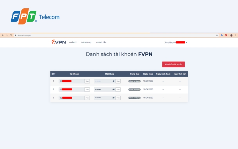 thanh toán gói vpn